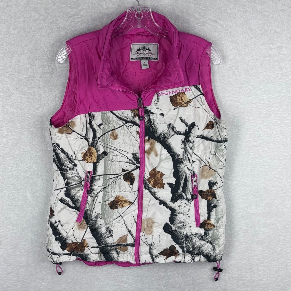 Legendary Whitetails Puffer Vest Full Zip Camo Print Pink Trim Womens Size M